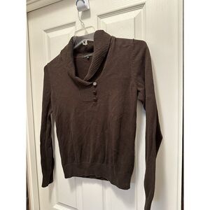 JEANNE PIERRE Small Sweater Long Sleeve Top Brown Button V-Neck S Women's